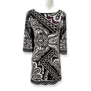White House Black Market Sheath Dress Paisley Print 3/4 Sleeves Multicolor XXS